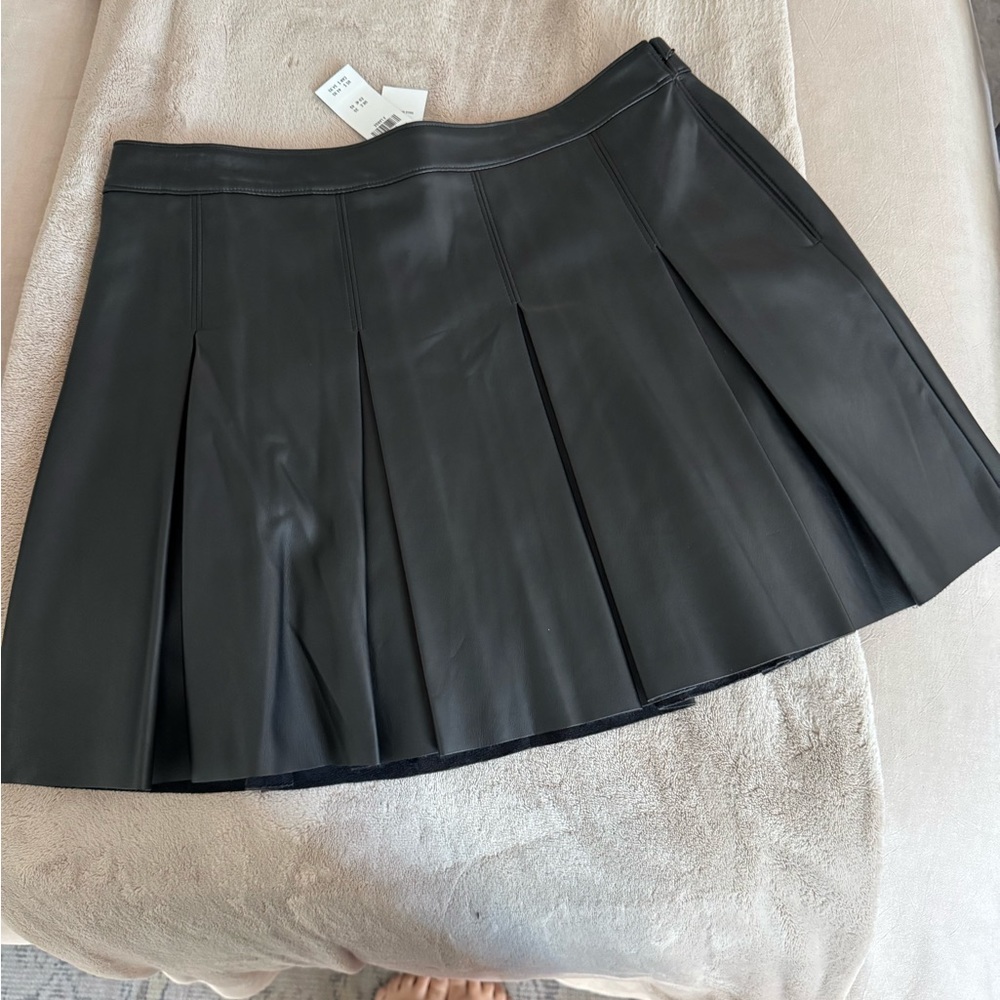 Pleated Faux Leather Skirt